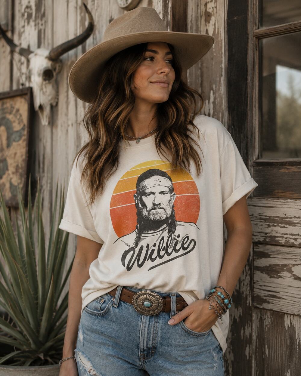 Willie Nelson Sunset Gradient Graphic T-Shirt Unisex Size Large